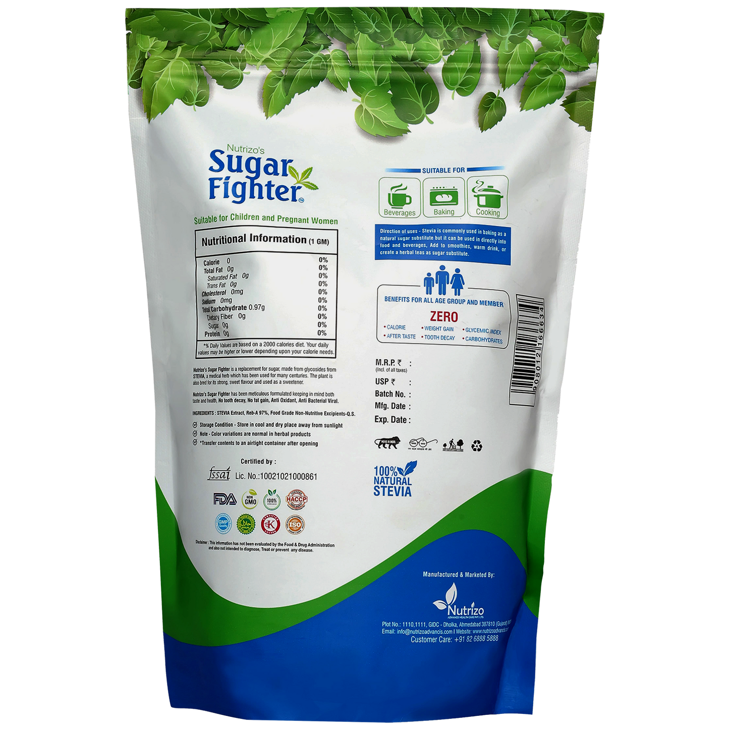 stevia powder 1kg zip pouch - strong nation supps