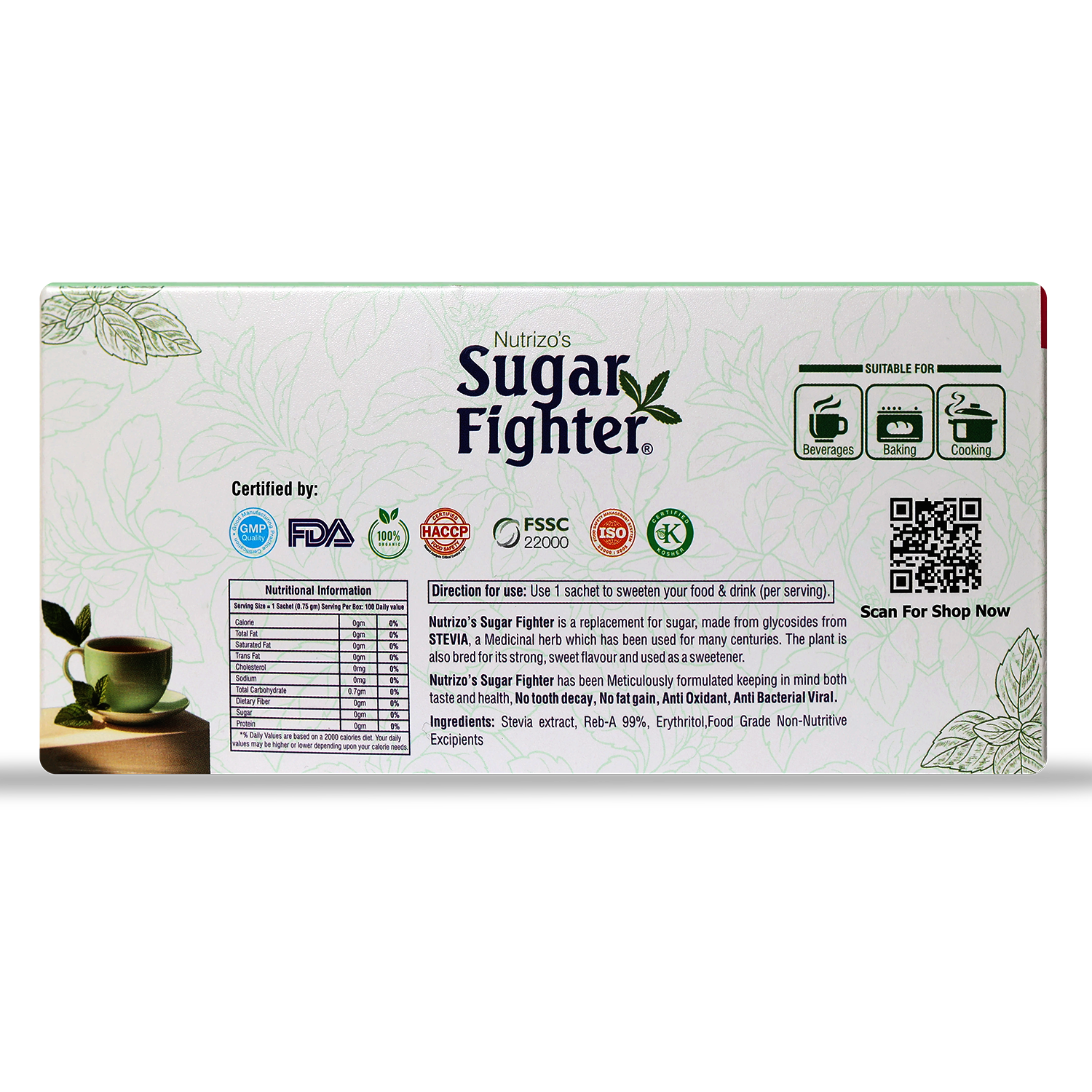 Box of Nutrizo's Sugar Fighter with certification logos on a white background