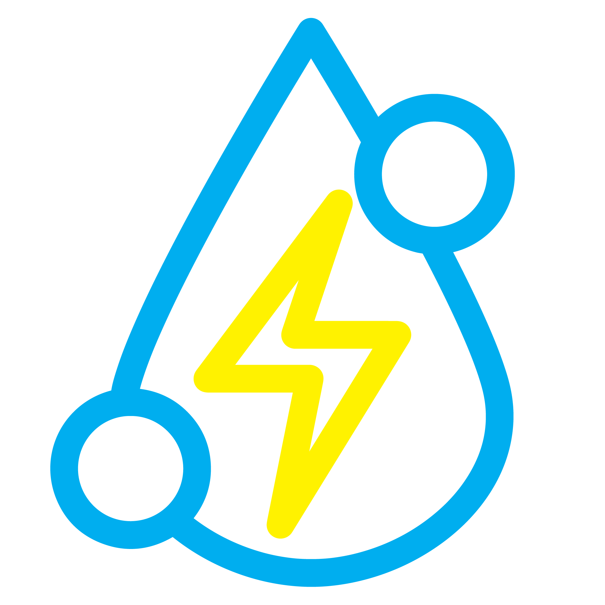 Symbol of a water drop with a lightning bolt and plus-minus signs on a transparent bg