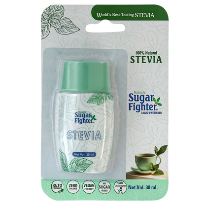 Sugar Fighter Stevia liquid sweetener packaging on a white background