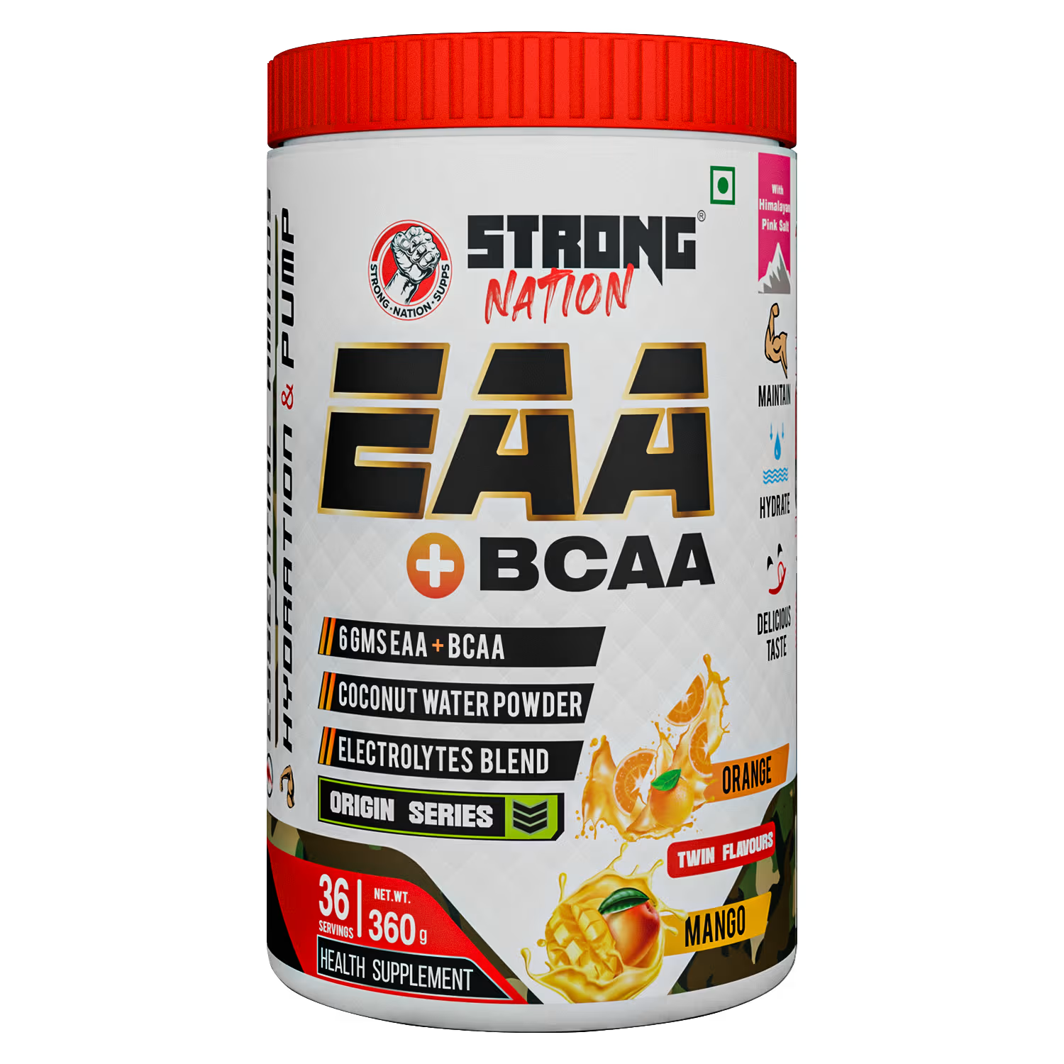 Supplement container with 'Strong Nation' branding on a white background