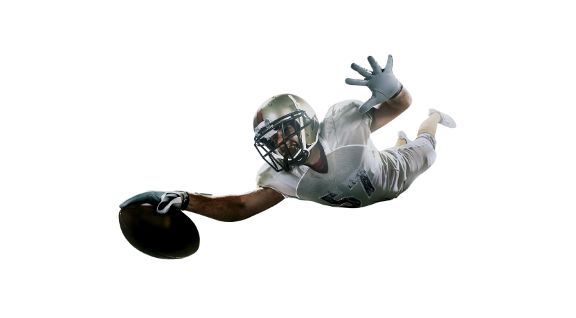 rugby player with helmet ball in this hand 