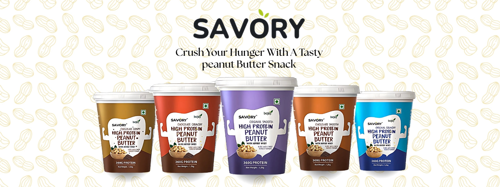 5 container of peanut butter show casing multiple flavors or varient of the product  