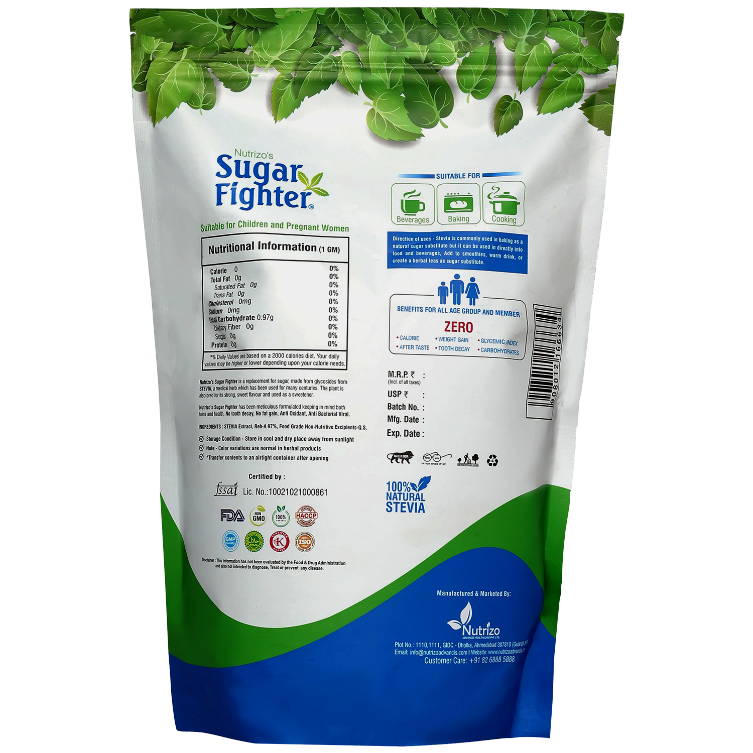 Stevia Powder 1kg Zip Pouch - Strong Nation Supps