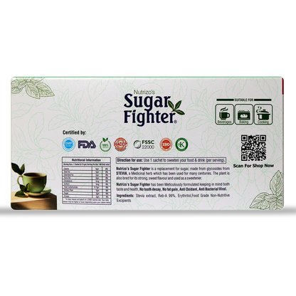 Box of Nutrizo's Sugar Fighter with certification logos on a white background