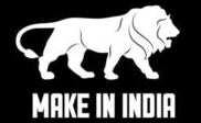White silhouette of a lion with 'MAKE IN INDIA' text on a black background